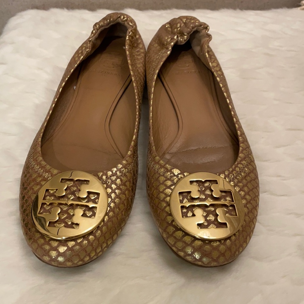 Tory Burch gold flats